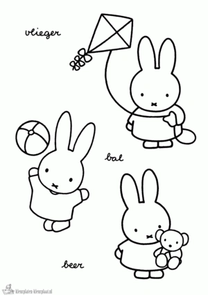 Nijntje met vlieger bal en beer kleurplaat