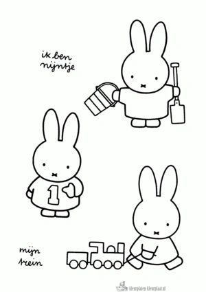 Nijntje op het strand kleurplaat