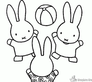 Nijntje speelt met de bal en zijn vriendjes kleurplaat