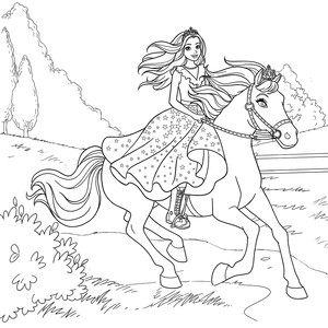 Barbie op paard kleurplaat
