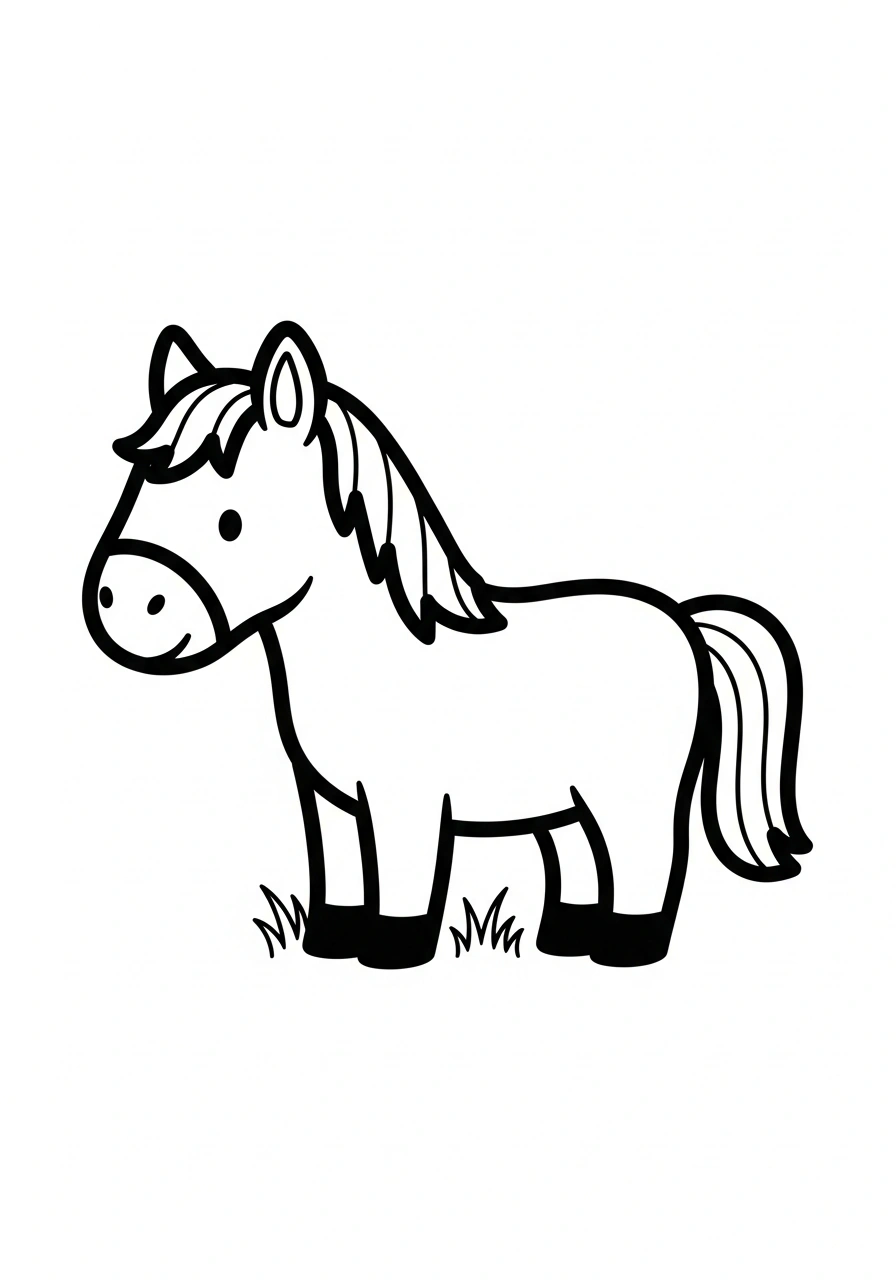 Paarden kleurplaat makkelijk van een paard in zijaanzicht met eenvoudige lijnen en weinig details kleurplaat