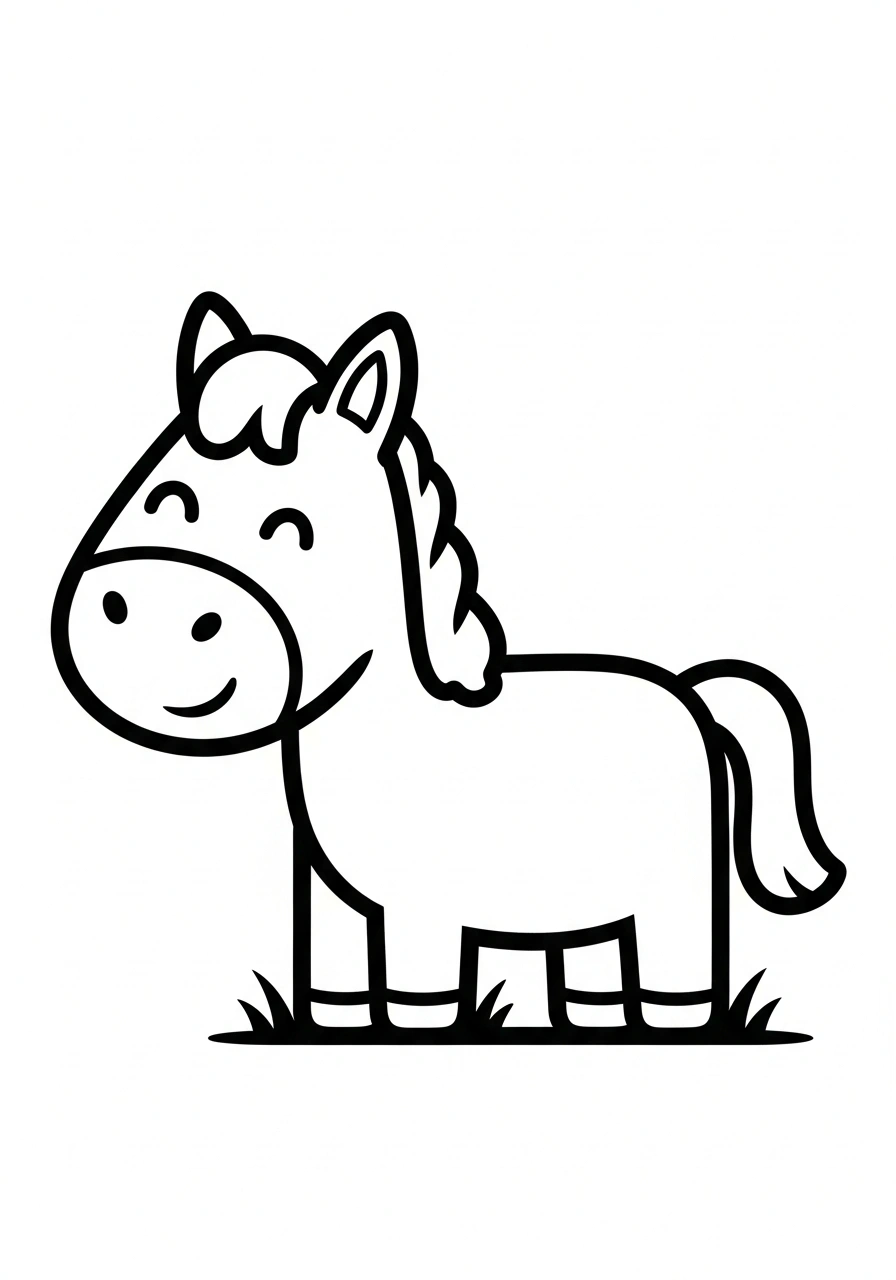 Paarden kleurplaat makkelijk: een eenvoudig paard met grote vormen en weinig details, ideaal voor jonge kinderen kleurplaat
