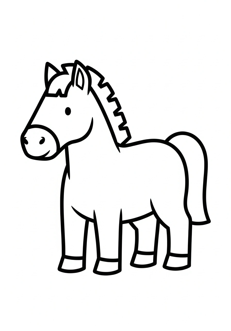 Paarden kleurplaat makkelijk van een paard met een simpele staart en weinig details, ideaal voor jonge kinderen kleurplaat