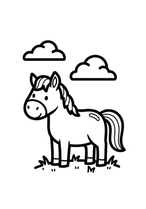 Makkelijk paard met wolkjes kleurplaat