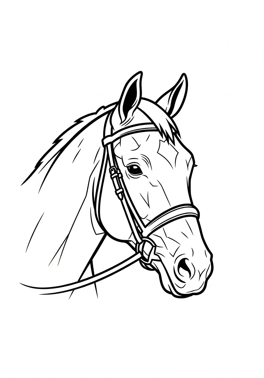 Paarden kleurplaat makkelijk van een paardenhoofd in profiel met simpele lijnen en weinig details kleurplaat