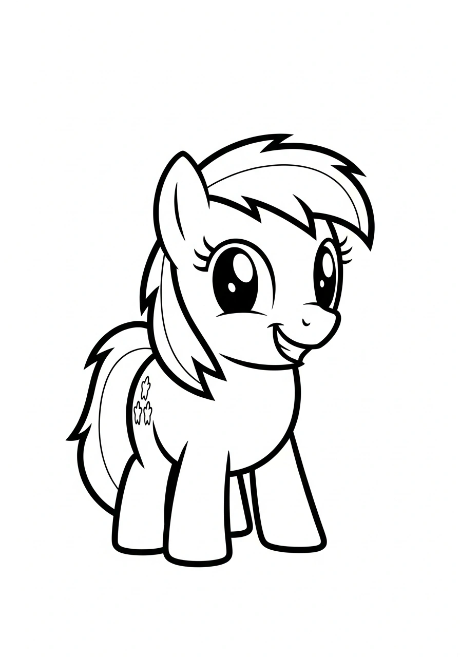 Paarden kleurplaat makkelijk van een pony met korte manen en grote vlakken, ideaal voor beginners kleurplaat