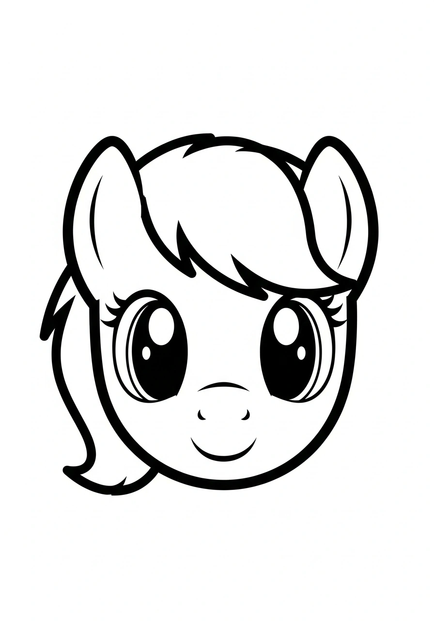 Paarden kleurplaat makkelijk van een ponyhoofd met grote ogen en simpele lijnen, ideaal voor beginners kleurplaat