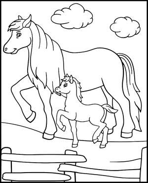 Mama paard met veulen kleurplaat