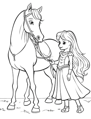 Paard met meisje kleurplaat