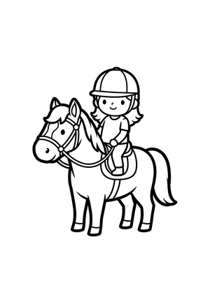 Paard met ruiter en helm close-up kleurplaat