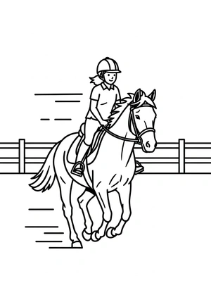 Paard met ruiter in draf kleurplaat