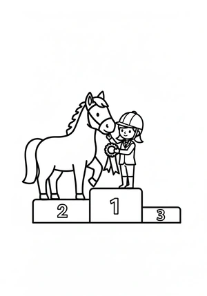 Paard met ruiter wint een rozet kleurplaat