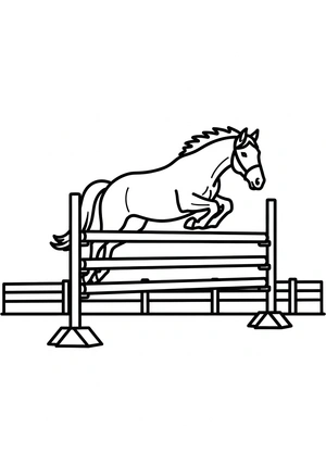 Paard springt over hindernis kleurplaat