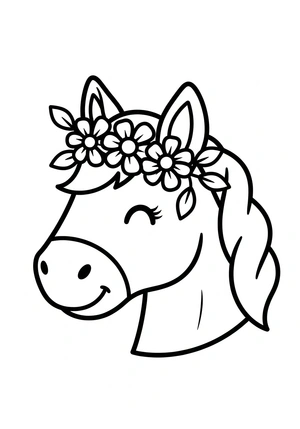 Paardenhoofd met bloemenkrans kleurplaat