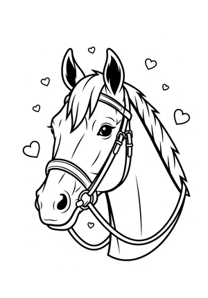 Paardenhoofd met hartjesachtergrond kleurplaat