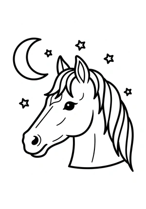 Paardenhoofd met sterren en maan kleurplaat