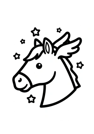 Paardenhoofd met vleugeltjes (fantasie) kleurplaat