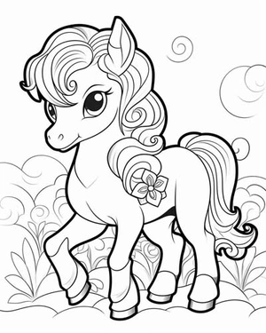 Paardje met bloemen kleurplaat