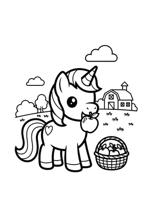 Pony eet een appel kleurplaat