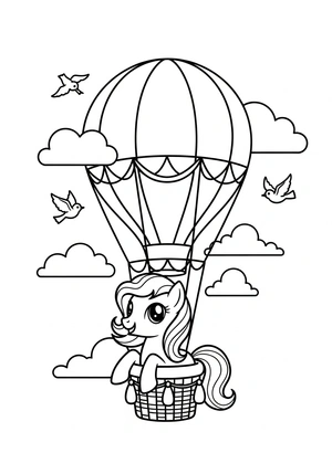 Pony in een luchtballon kleurplaat