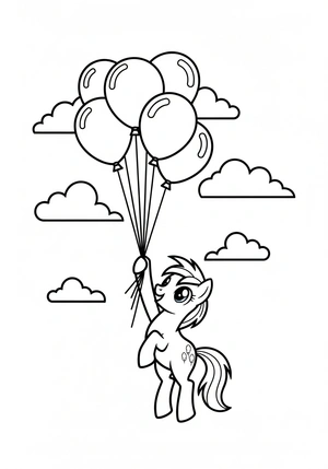 Pony met ballonboeket kleurplaat
