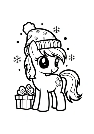 Pony met kerstmuts kleurplaat