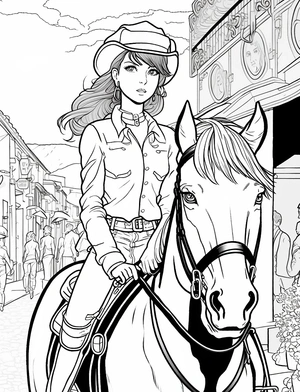 Ruiter te paard in de stad kleurplaat