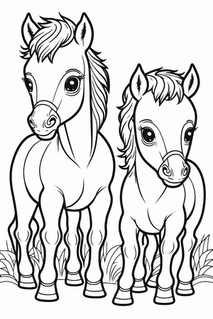 Twee kleine paardjes kleurplaat