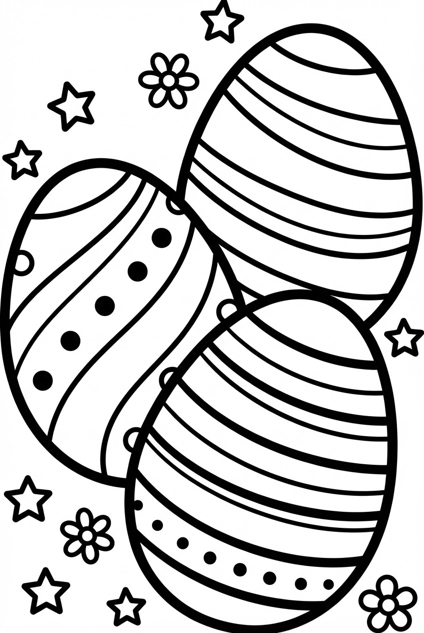 Pasen kleurplaat met paaseieren vol regenboogpatronen