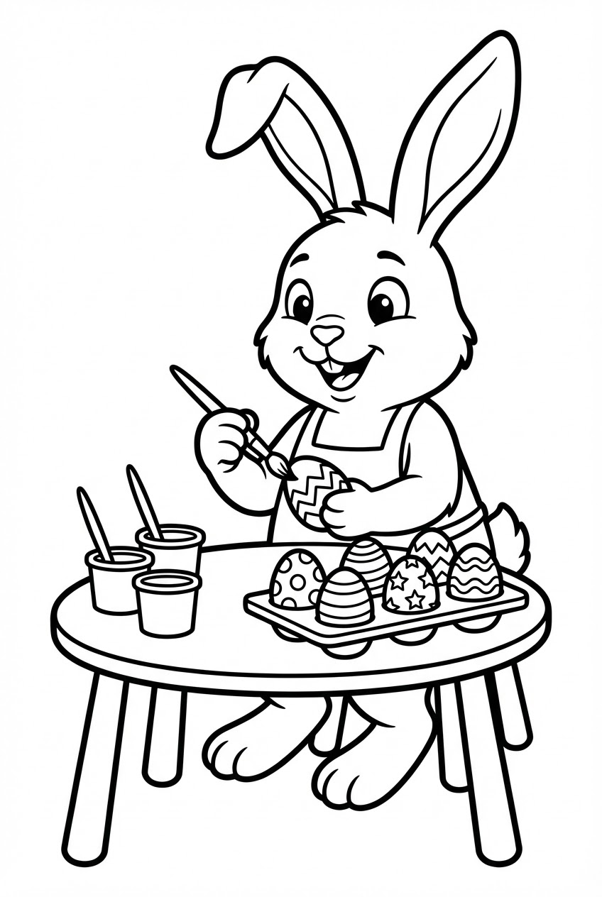 Pasen kleurplaat van een paashaas die eieren schildert