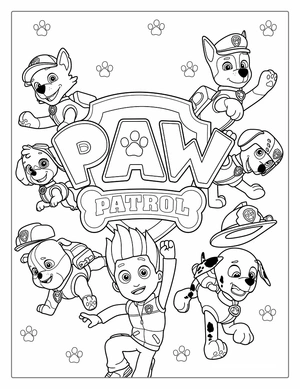 Alle figuren Paw Patrol kleurplaat