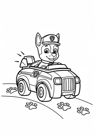 Chase in zijn politieauto met sirene kleurplaat