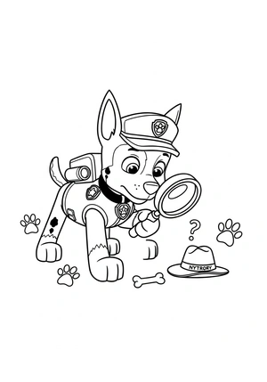 Chase speurt met een vergrootglas kleurplaat