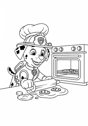 Marshall bakt koekjes in de keuken kleurplaat