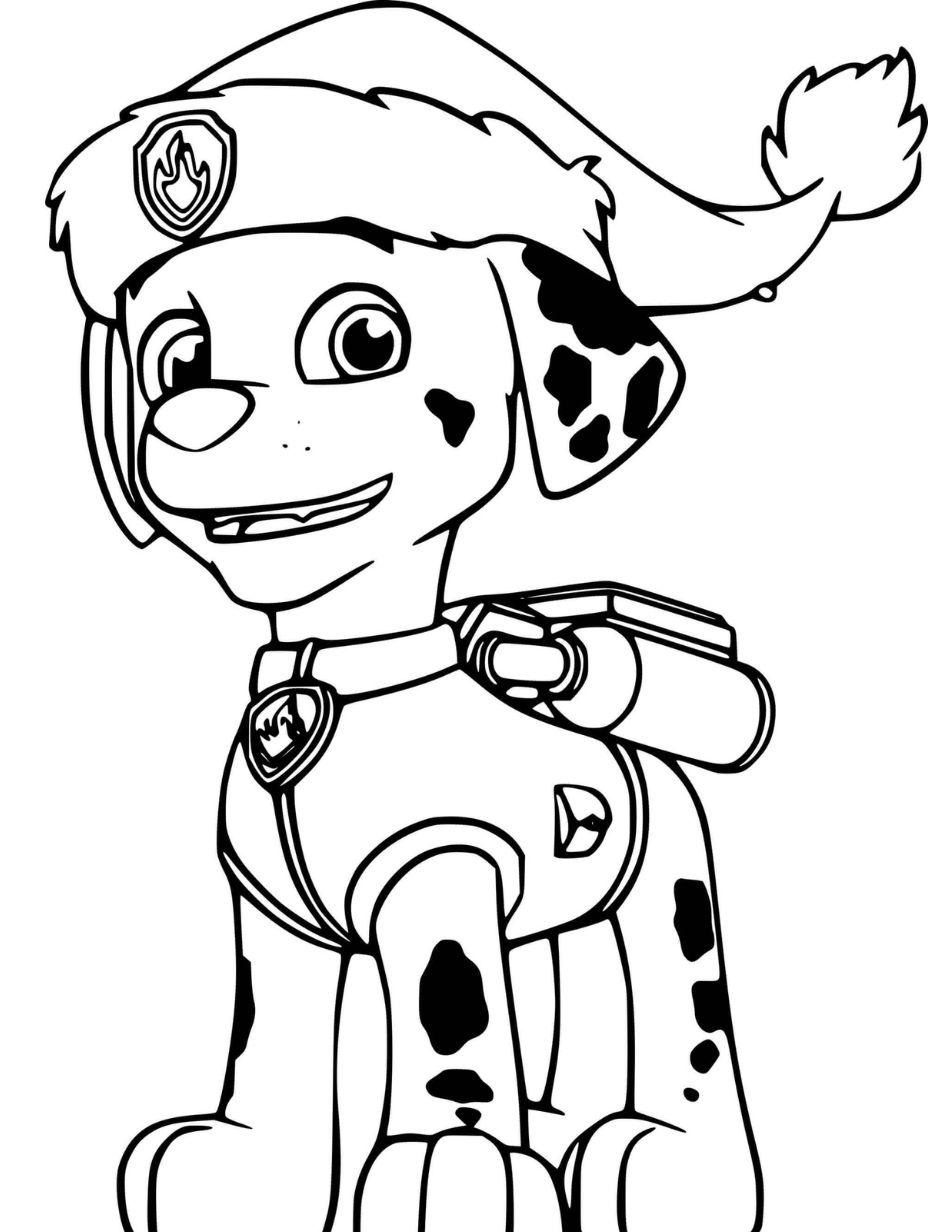 Marshall met kerstmuts kleurplaat