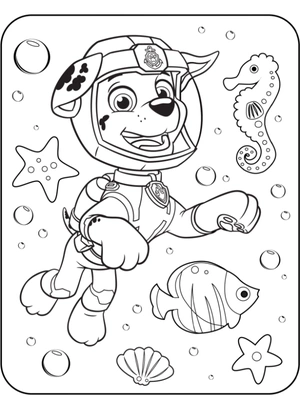 Marshall zwemt in de zee kleurplaat