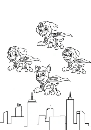 Mighty Pups redden de stad kleurplaat
