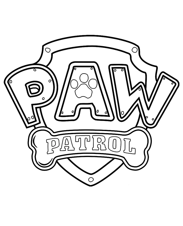 Paw Patrol kleurplaat van de badge met logo en duidelijke lijnen kleurplaat