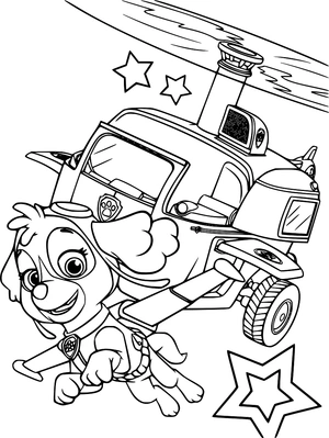 Paw Patrol Skye met helikopter kleurplaat