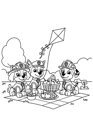 Pups op picknick in het park kleurplaat