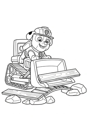 Rubble bouwt een brug met zijn graafmachine kleurplaat