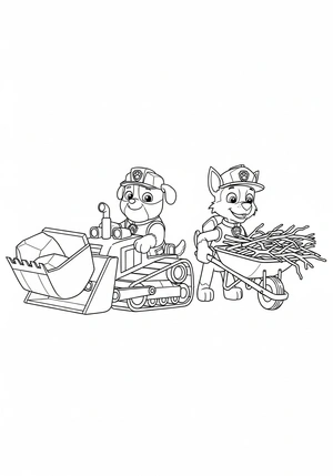 Rubble en Rocky maken een weg vrij na een storm kleurplaat