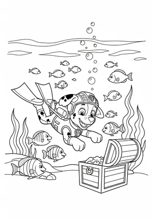 Zuma duikt naar een schat in zee kleurplaat