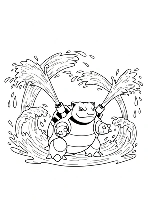 Blastoise met waterstralen kleurplaat