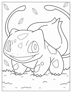 Bulbasaur tussen de blaadjes kleurplaat
