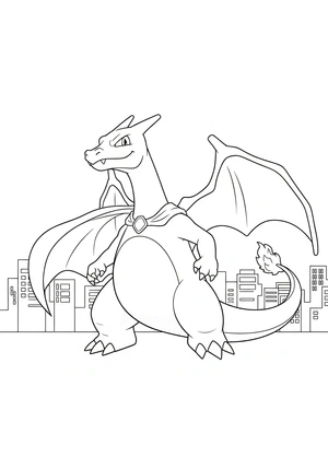 Charizard poseert als superheld kleurplaat
