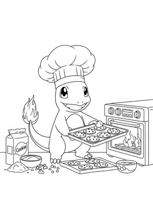 Charmander bakt koekjes kleurplaat