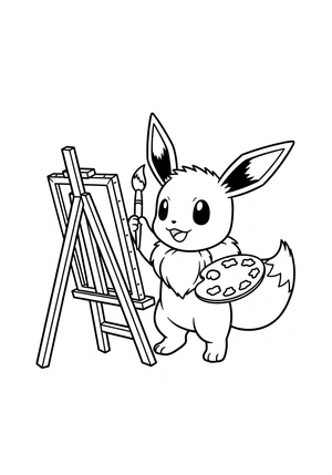 Eevee als kleine kunstenaar met verf kleurplaat