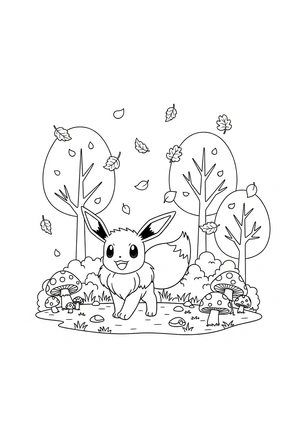 Eevee in een herfstbos kleurplaat