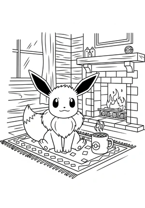 Eevee in een knusse hut kleurplaat